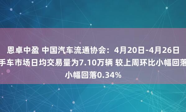 恩卓中盈 中国汽车流通协会：4月20日-4月26日全国二手车市场日均交易量为7.10万辆 较上周环比小幅回落0.34%